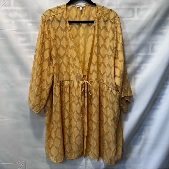 Boho Chic Beachy Butter Yellow Sheer Tie Front Kimono Cover Up Size 3X - Picture 1 of 4